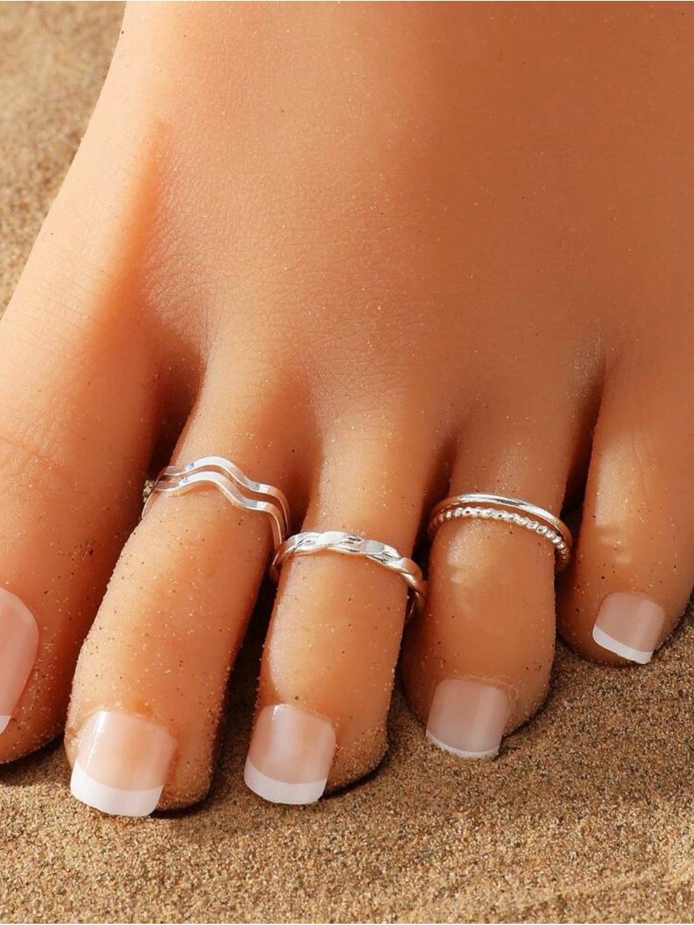 Sterling Silver Toe Ring Set - Silver Wave & Twist Design
